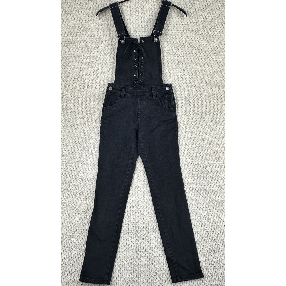 Harley Davidson Overalls Womens 30x30 Black Lace Corset Bibs Slim Fit Faded Y2K